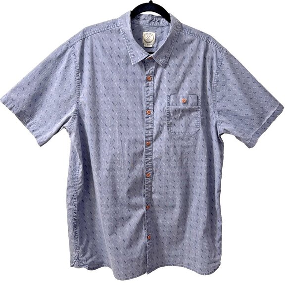Denim Blue Button Shirt XXL Geometric All Over Pattern Short Sleeve Mens Voyager - Picture 1 of 7